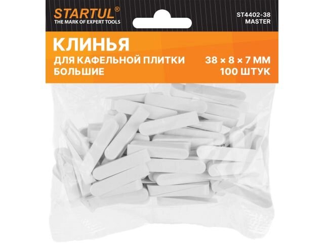 Клин д/каф. плитки большой 38х8х7мм 100шт STARTUL MASTER (ST4402-38) (используются без зажимов, СВП) от компании ИнструментМастер - Магазин строительной и садовой техники - фото 1