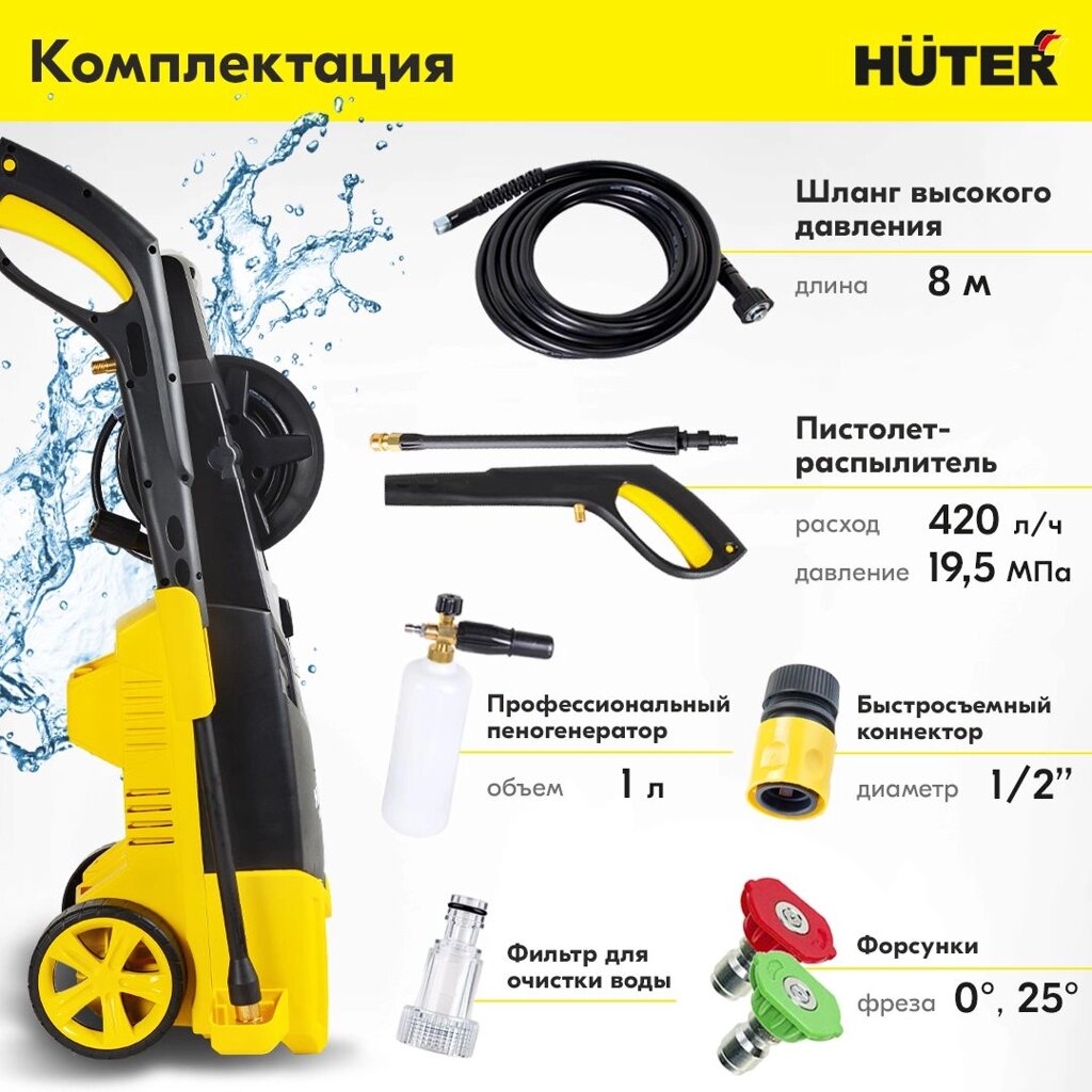 Мойка высокого давления Huter W195-PRO от компании ИнструментМастер - Магазин строительной и садовой техники - фото 1