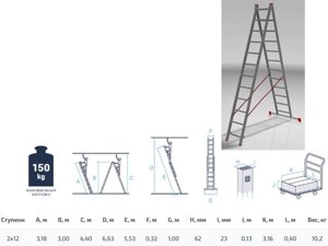Лестница алюм. 2-х секц. 300/553см 2х12 ступ., 10,2кг PRO STARTUL (ST9947-12) в Могилевской области от компании ИнструментМастер - Магазин строительной и садовой техники