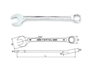 Ключ комбинированный 19мм 15° TOPTUL в Могилевской области от компании ИнструментМастер - Магазин строительной и садовой техники