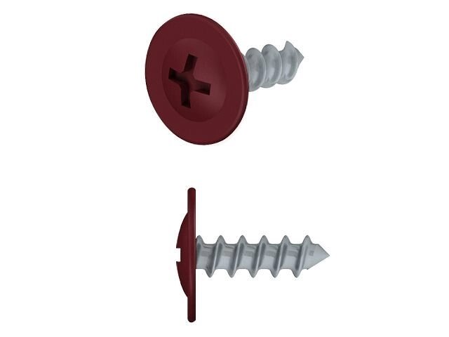 Саморез 4.2х16 мм с прессшайбой, цинк, острый, RAL 3005 (500 шт в карт. уп.) STARFIX (винно-красный) от компании ИнструментМастер - Магазин строительной и садовой техники - фото 1