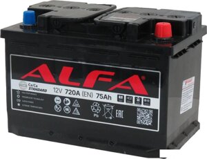 Автомобильный аккумулятор ALFA Standard 75 R+75 А·ч)