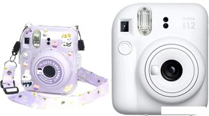 Фотоаппарат Fujifilm Instax Mini 12 (белый) + розовый чехол Sundays с ремнем