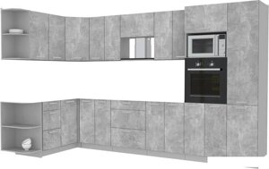 Готовая кухня Интерлиния Мила Лайт 1.68x3.4 левая без столешницы (бетон/бетон)