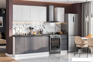 Готовая кухня SV-Мебель Вельвет 2.0м МДФ без столешниц (белый/бетон снежный/бетон графит)