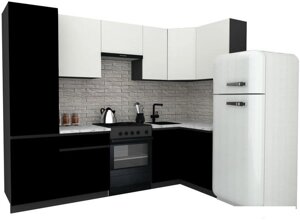 Готовая кухня ВерсоМебель Эко-8 1.2x2.7 правая (белый фасадный/черный/ст. мрамор итальянский)