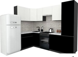 Готовая кухня ВерсоМебель Эко-8 1.4x2.7 левая (белый фасадный/черный/ст. мрамор итальянский)