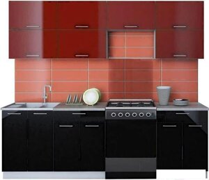Кухня Интерлиния Мила Gloss 60-24 (бордовый/черный)