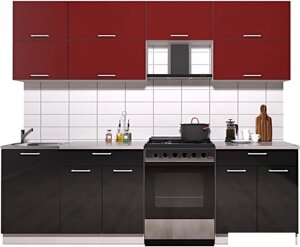 Кухня Интерлиния Мила Gloss 60-25 (бордовый/черный глянец)