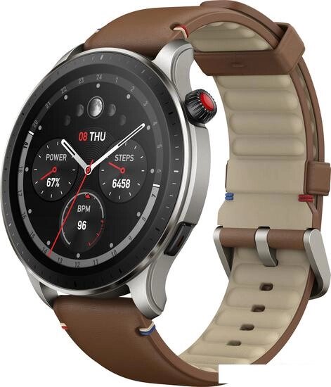 Умные часы Amazfit GTR 4 (серебристый, с коричневым кожаным ремешком) - опт