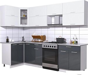 Угловая кухня Интерлиния Мила Gloss 60-12x27 (белый/асфальт глянец)