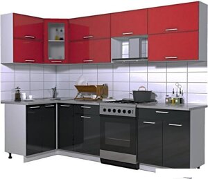 Угловая кухня Интерлиния Мила Gloss 60-12x27 (красный/черный глянец)