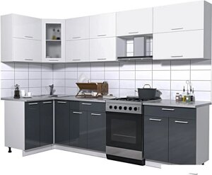 Угловая кухня Интерлиния Мила Gloss 60-12x29 (белый/асфальт глянец)