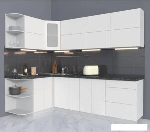Угловая кухня Интерлиния Мила Матте 1.5x2.5 А левая (белый/белый/кастилло темный)