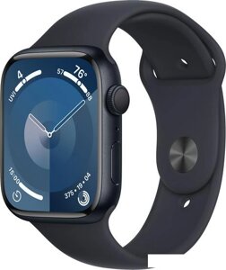 Умные часы Apple Watch Series 9 45 мм (алюминиевый корпус, полуночный/полуночный, спортивный силиконовый ремешок M/L)