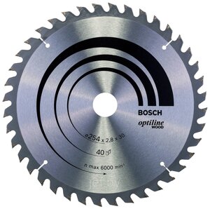 Диск пильный 254х30 мм 40 зуб. по дереву OPTILINE WOOD (твердоспл. зуб) BOSCH 2608640443