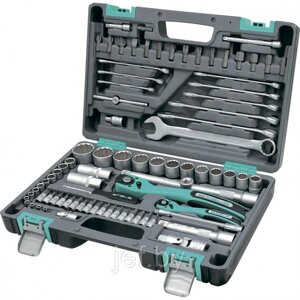Набор инструментов 1/2" 1/4" CrV 12 гранные головки пластиковый кейс 82 предмета STELS 14117