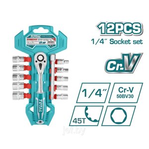 Вороток 1/4 " с набором головок (12 предметов) TOTAL THT14114126