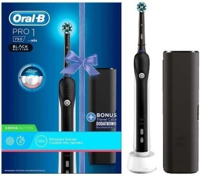 Электрическая зубная щетка Oral-B Pro 1 750 Cross Action D16.513.1UX Black Edition от компании Techno Mops - фото 1