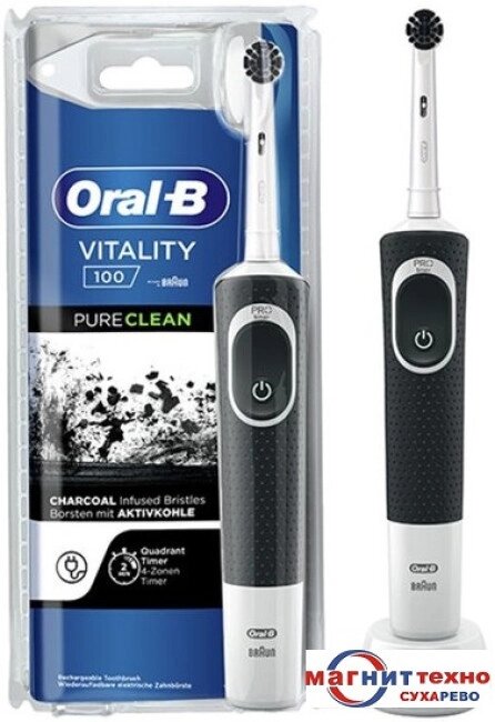 Электрическая зубная щетка Oral-B Vitality 100 PureClean D100.413.1 (черный/белый) 4210201391630 от компании Techno Mops - фото 1