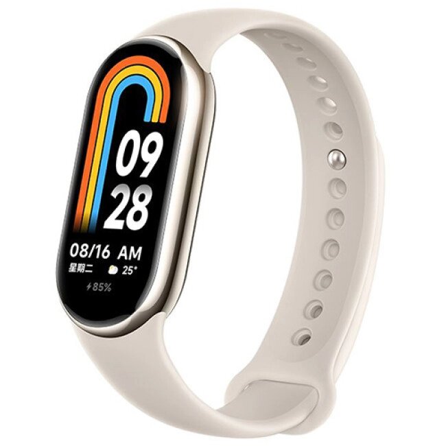 Фитнес-браслет Xiaomi Smart Band 8 (золотистый, с кремовым силиконовым ремешком, международная версия) от компании Techno Mops - фото 1