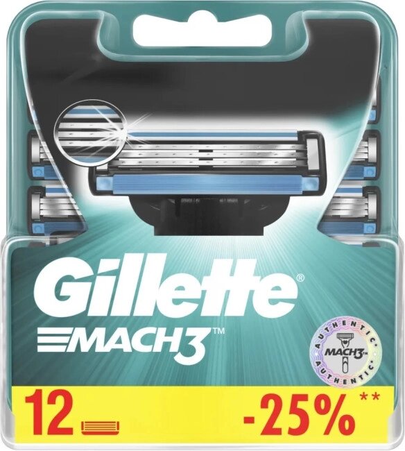 Сменные кассеты для бритья Gillette Mach3 12 шт от компании Techno Mops - фото 1