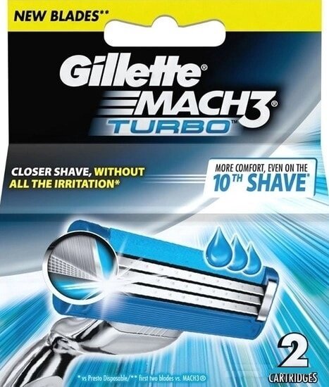 Сменные кассеты для бритья Gillette Mach3 Turbo (2 шт) от компании Techno Mops - фото 1