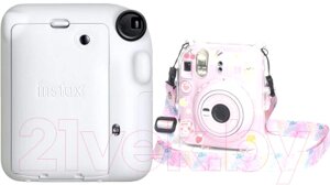 Фотоаппарат с мгновенной печатью Fujifilm Instax Mini 12 белый + чехол Sundays с ремнем розовый