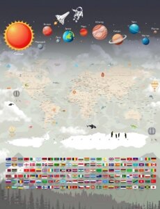 Фотообои листовые Citydecor Карта мира флаги и планеты 2