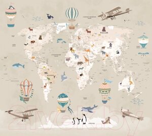 Фотообои листовые Vimala Карта мира бежевая
