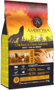 Сухой корм для собак Ambrosia Grain Free для всех пород с курицей и лососем / U/ACS12