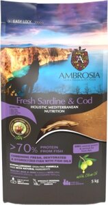 Сухой корм для собак Ambrosia Mediterranean д/взр. собак с ожирен. сардина и треска / U/AHSC5