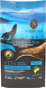 Сухой корм для собак Ambrosia Mediterranean для взрослых собак сардина и тунец / U/AHST5