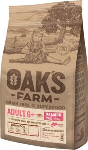 Сухой корм для собак Oak's Farm Беззерновой для зрелых собак малых и миниатюрных пород. Лосось