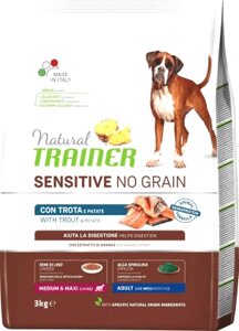 Сухой корм для собак Trainer Natural No Grain для средних и крупных пород, форель