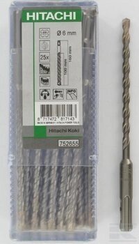 Буры для перфоратора SDS-PLUS 2 режущие кромки 10x160 25 шт Hitachi 752672 (Япония) от компании ООО «Техномара» - фото 1