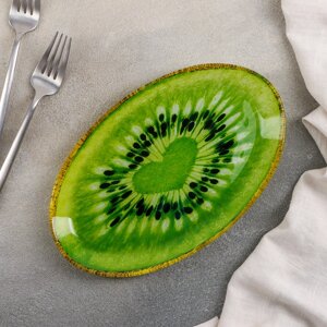Блюдо стеклянное сервировочное овальное Доляна «Романтичный киви», 24,515 см, цвет зелёный