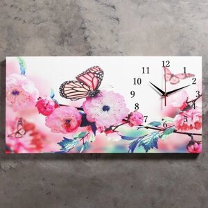 Часы-картина настенные, серия: Цветы,"Бабочки в цветах", 40 х 76 см