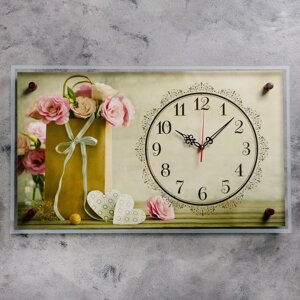 Часы-картина настенные, серия: Цветы, "Цветочки в пакетике", плавный ход, 35 х 60 см