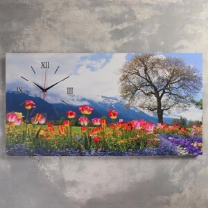 Часы-картина настенные, серия: Цветы, "Цветочное поле", 50 х 100 см