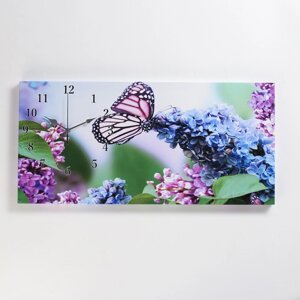 Часы-картина настенные, серия: Цветы, "Сирень и бабочка", 40 х 76 см