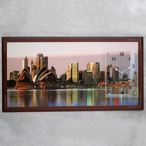 Часы-картина настенные, серия: Город, "Сиднейский театр", 50 х 100 см