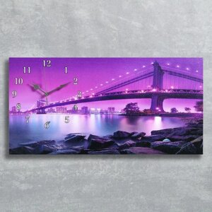 Часы-картина настенные, серия: Город, "Светящийся мост", 40 х 76 см