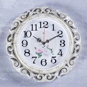 Часы настенные, серия: Цветы, "Хостон", плавный ход, d-40.5 см, белое золото
