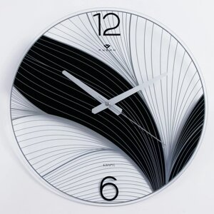 Часы настенные, серия: Интерьер, "Черный лотос", плавный ход, d-39 см