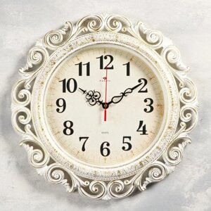 Часы настенные, серия: Интерьер, плавный ход, d=40.5 см, белые с золотом