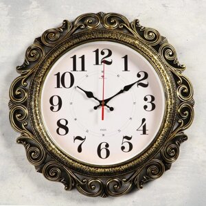 Часы настенные, серия: Интерьер, плавный ход, d=40.5 см, чёрные с золотом