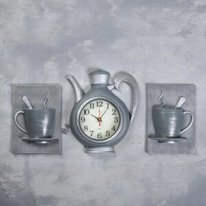 Часы настенные, серия: Кухня, "Чаепитие", плавный ход, чайник 26.5 х 24 см
