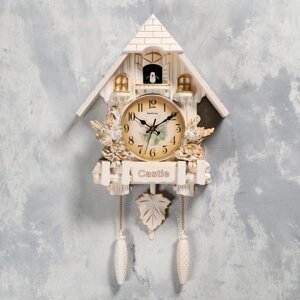 Часы настенные, серия: Маятник, "Замок с птицами", плавный ход, 63 х 8 х 32 см, белые