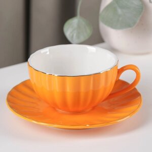 Чайная пара Доляна «Вивьен»чашка 200 мл, блюдце d=15 см, цвет оранжевый